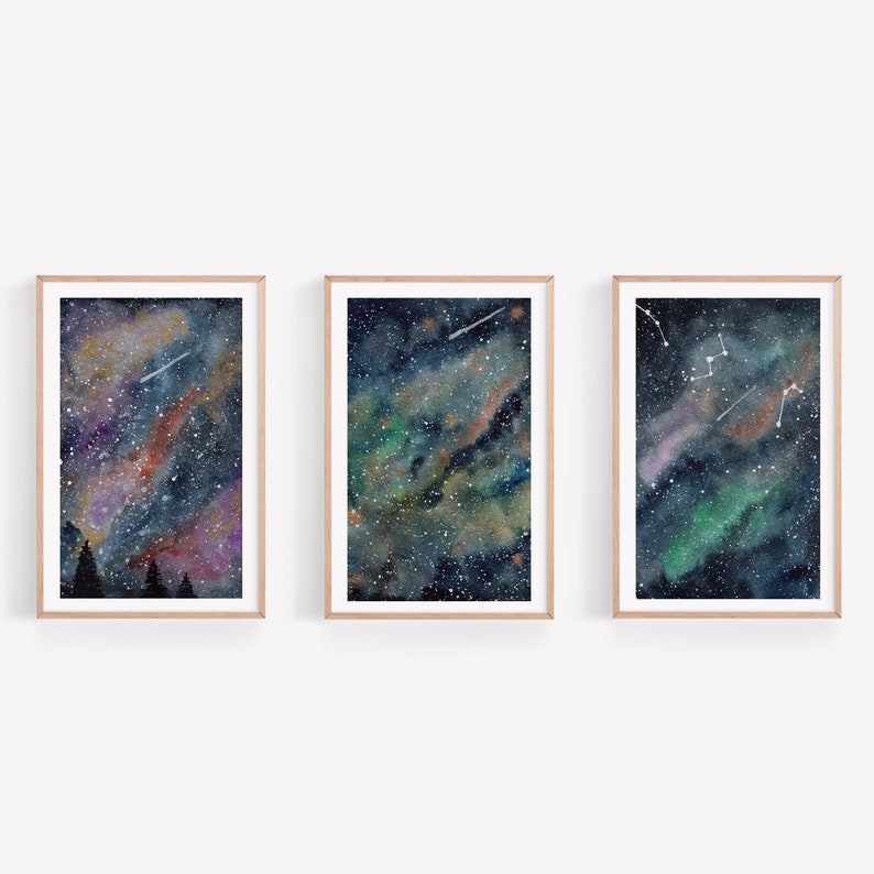 Set of 3 Galaxy Wall Art Night Sky Wall Art Milky Way Etsy