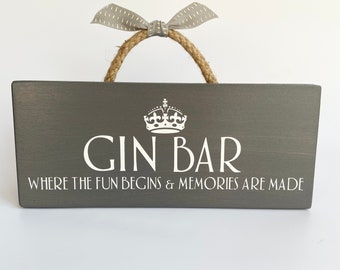 Home bar decor, Grey wooden Gin Bar Sign, Custom Bar sign, Outdoor bar, Wall decor bar art, Personalised Bar sign