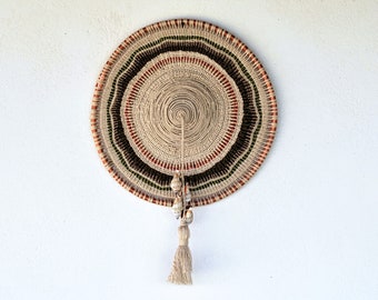Handwoven wall art, wabi sabi aesthetics wall hanging, circular fiber art, natural boho wall décor, cotton, seashells, mandala, organic