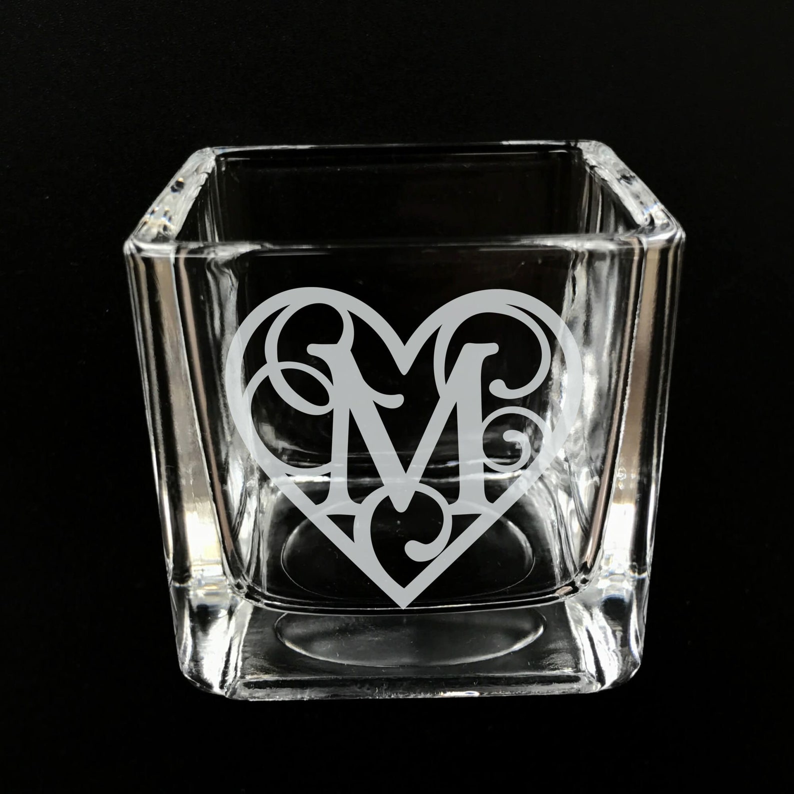 Glass Candle Holder Square Etched Candle Votive Custom Etsy