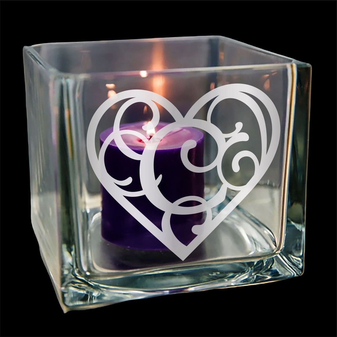 Glass Candle Holder Square Etched Candle Votive Custom Etsy