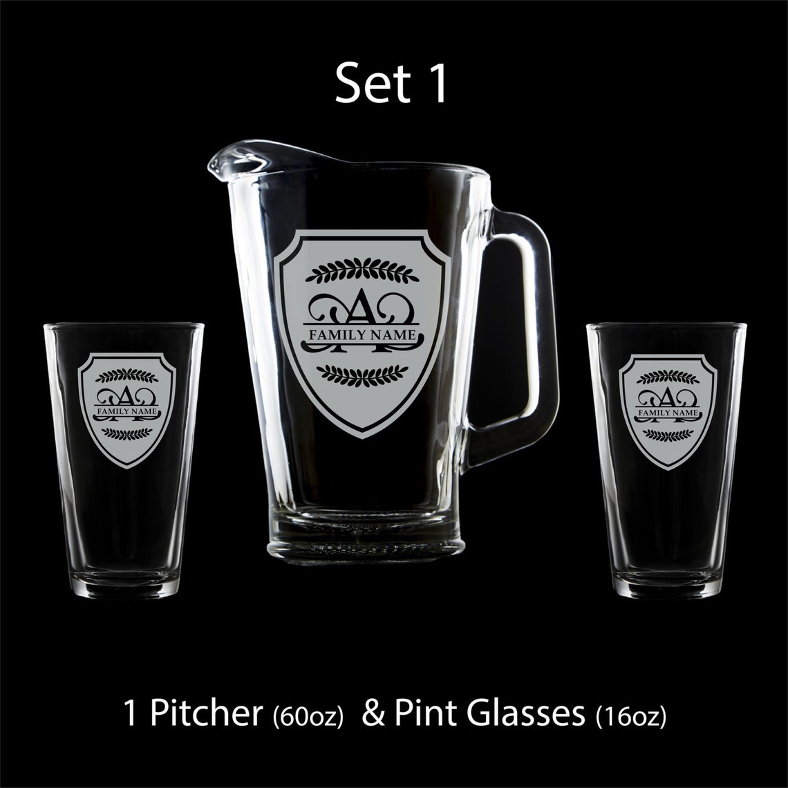 Beer pitcher set Personalized beer mugs Etched custom beer | Etsy