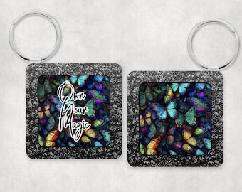 Butterfly Magic Round & Square Llavero Fob PNG Diseño Digital para Sublimación