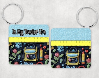 Llavero redondo y cuadrado para mochila de profesor, diseño digital PNG para sublimación.