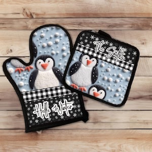 Agarradera y guante de horno de pingüino, diseño digital JPEG para sublimación