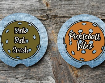 Porta-copos para carros Pickleball com mostarda verde-oliva. Design digital PNG para sublimação