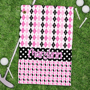 Pink and Black Golf Towel