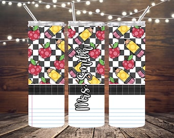 Nauczyciel Apple Pencil Check Tumbler PNG Cyfrowy projekt do sublimacji