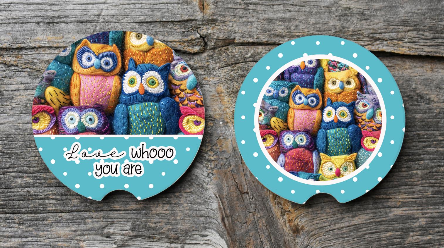Owl Love Car Coasters PNG Digital Design for Sublimation