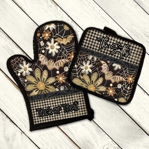 Boho Fall Bat Web Oven Mitt and Pot Holder JPEG Digital Design for Sublimation