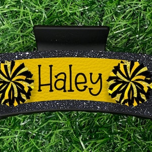 Cheer Pom Hair Clip Design: Black & Gold Sublimation (Digital Download)