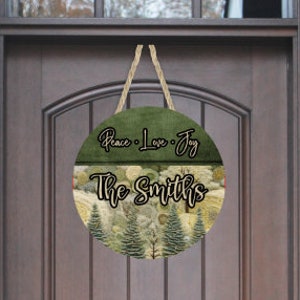 Pine Tree Christmas Round Door Hanger JPEG Digital Design for Sublimation