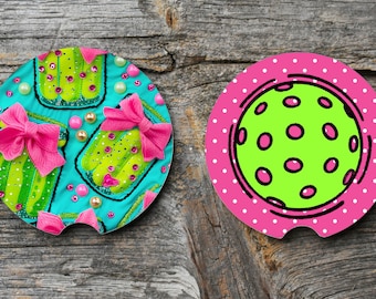 Pickleball Pickle Jar Car Coaster PNG Design digital para sublimação