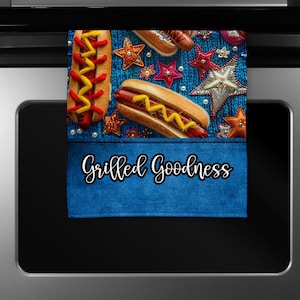 Hot Dog Grilled Kitchen Towel JPEG Digital Design for Sublimation