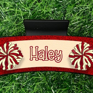Cheer Pom Claw Clip: Crimson Cream Team Design (PNG Digital Download)