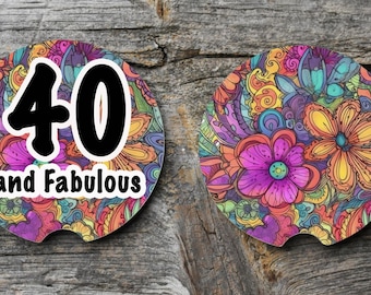 40. Geburtstags-Auto-Untersetzer PNG, Blumenmuster (Digitaler Download