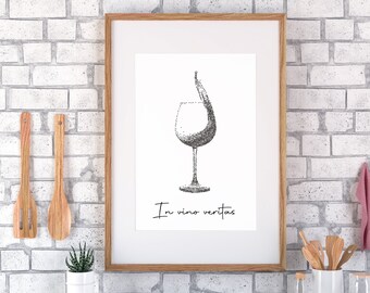 Modern/Minimal Black and White Illustrated Wine Printable Poster | Kitchen/Bar Decoration | Original Print Design | Wine-themed Wall Art Nº4