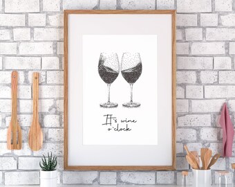Modern/Minimal Black and White Illustrated Wine Printable Poster | Kitchen/Bar Decoration | Original Print Design | Wine-themed Wall Art Nº6
