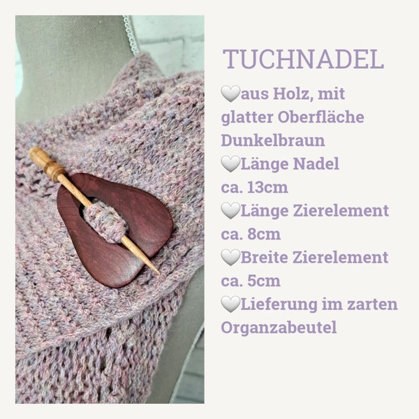 Tuchnadel aus Holz braun, Boho Ponchonadel, rustikale Schalnadel, Tuchhalter, Schalhalter, Stolaschließe dunkelbraun zum Mittelalter Gewand