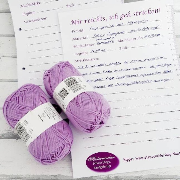 Projektblock stricken deutsch A4 50 Blatt, Strickideen  aufschreiben, Projektplaner für 25 Strickprojekte, Geschenk Muttertag Mama strickt