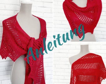GERMAN instructions for knitting a triangular scarf for summer, knitting a gift shawl yourself, knitting instructions for a summer scarf, DIY Pdf Download