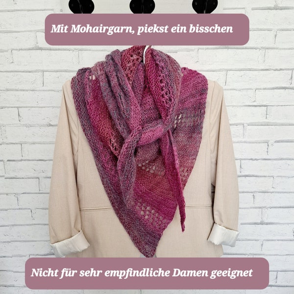 Dreieckstuch gestrickt für Damen magenta, warmes Tuch handgestrickt, Stricktuch für dein  Frühlingsoutfit mit Mohair