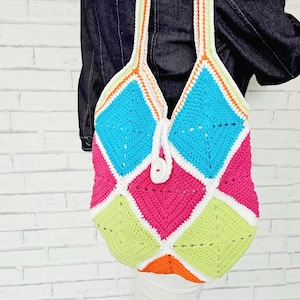 Gehäkelte Tasche Granny, Umhängetasche  gehäkelt Boho, Sommertasche handmade Pink Grün Blau Orange, Häkeltasche bunt, Schultertasche Sommer
