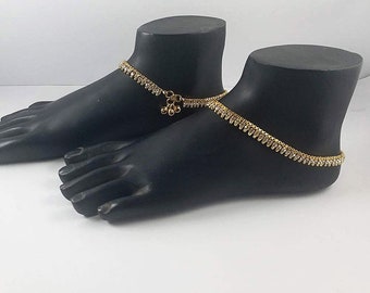Gold Plated & Brass Stylish Kolusu Ghungroo Golden Anklets, Handcrafted Anklets, Indian anklet, Gold ankle bracelet pair for women