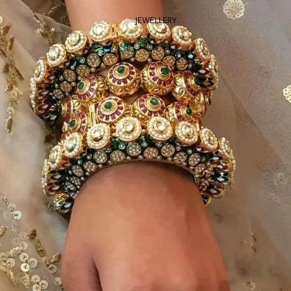 Meenakari Kundan Bridal gold kada, Jadau bangals, Kundan Jewelry, Rajwada kada, wedding jewelry, Bangles, Traditional Jewelry, mix kada