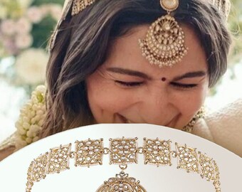 Alia Bhatt Inspired Floral Kundan Pearl Studded Rajasthani Sheeshphool/SheeshPatti, Indian Bridal Matha Patti / Matha phool / Indian Bridal