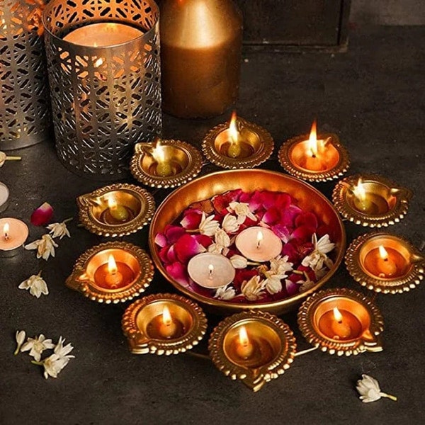 Diya Shape Flower Decorative Urli Bowl for Home Handcrafted Bowl for Floating Flowers & Tea Light Candles Home, Office and Table