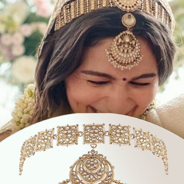 Alia Bhatt inspiró la perla floral Kundan tachonada Rajasthani Sheeshphool / SheeshPatti, la novia india Matha Patti / Matha phool / la novia india