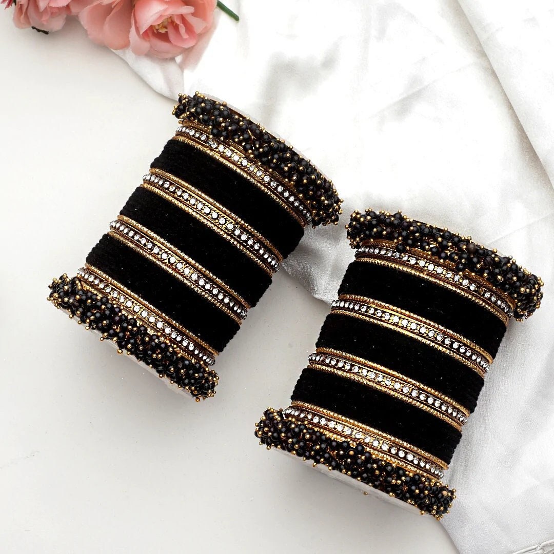 Traditional Velvet Chuda Indian Bangle Set With Pearl Kada for Women Girls Indian Bollywood Jewelry for Wedding Festivals Ceremonial Etsy