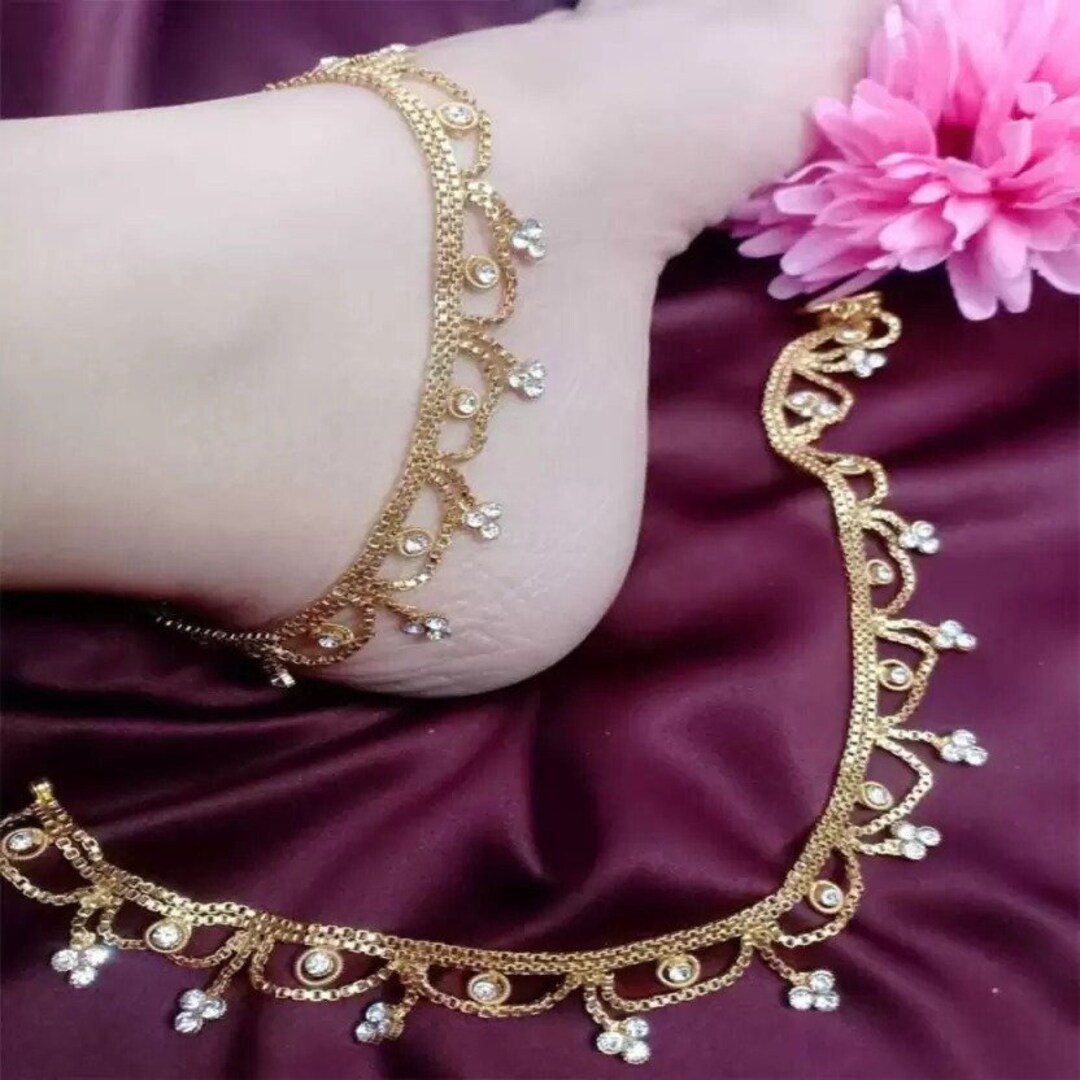 Traditional Gold Plated Thin String Anklet Handcrafted Payal/anklets ...
