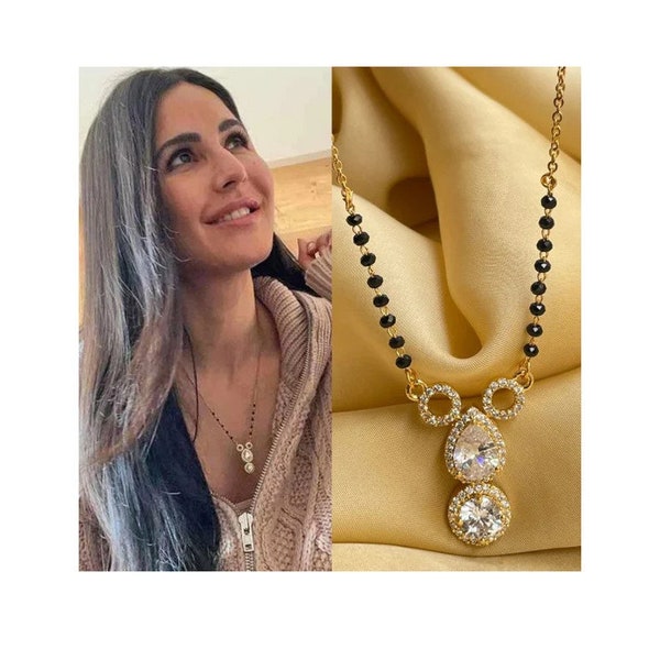 Katrina Kaif Inspired Diamond Mangalsutra / Bollywood Mangalsutra / Indian Jewelry / Black Beads Chain / Mangalsutra for Women