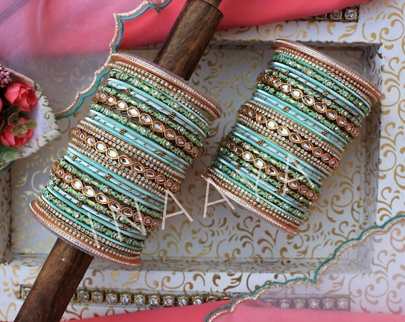 Light Blue Ethnic Kundan Bangles Set Bridal Wedding Bangles