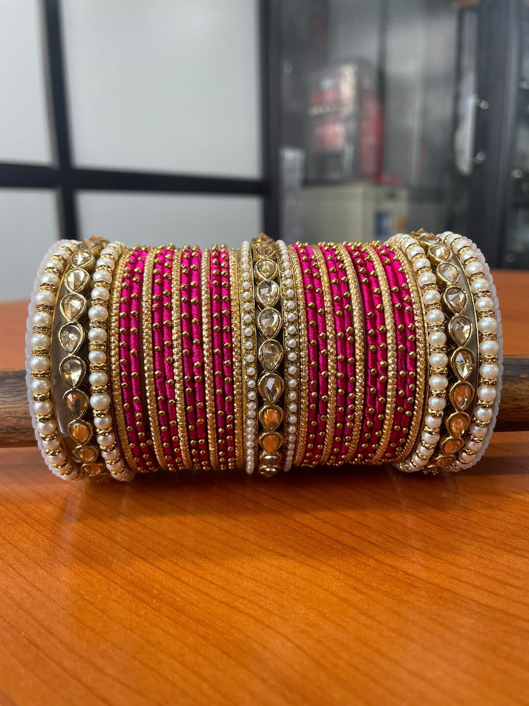 Indian Wedding Bangle Set With Stones & Pearl Work, Wedding Bangles, Indian Jewelry, Bridal