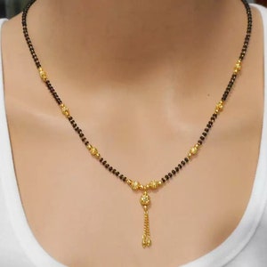 Designer long Mangalsutra Chain / Gold plated Mangalsutra / Indian Jewelry / Black Beads Chain / Mangalsutra for Women