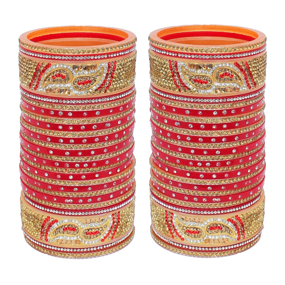 Designer Golden White & Red Stone Chuda Bridal Dulhan Choora - Etsy