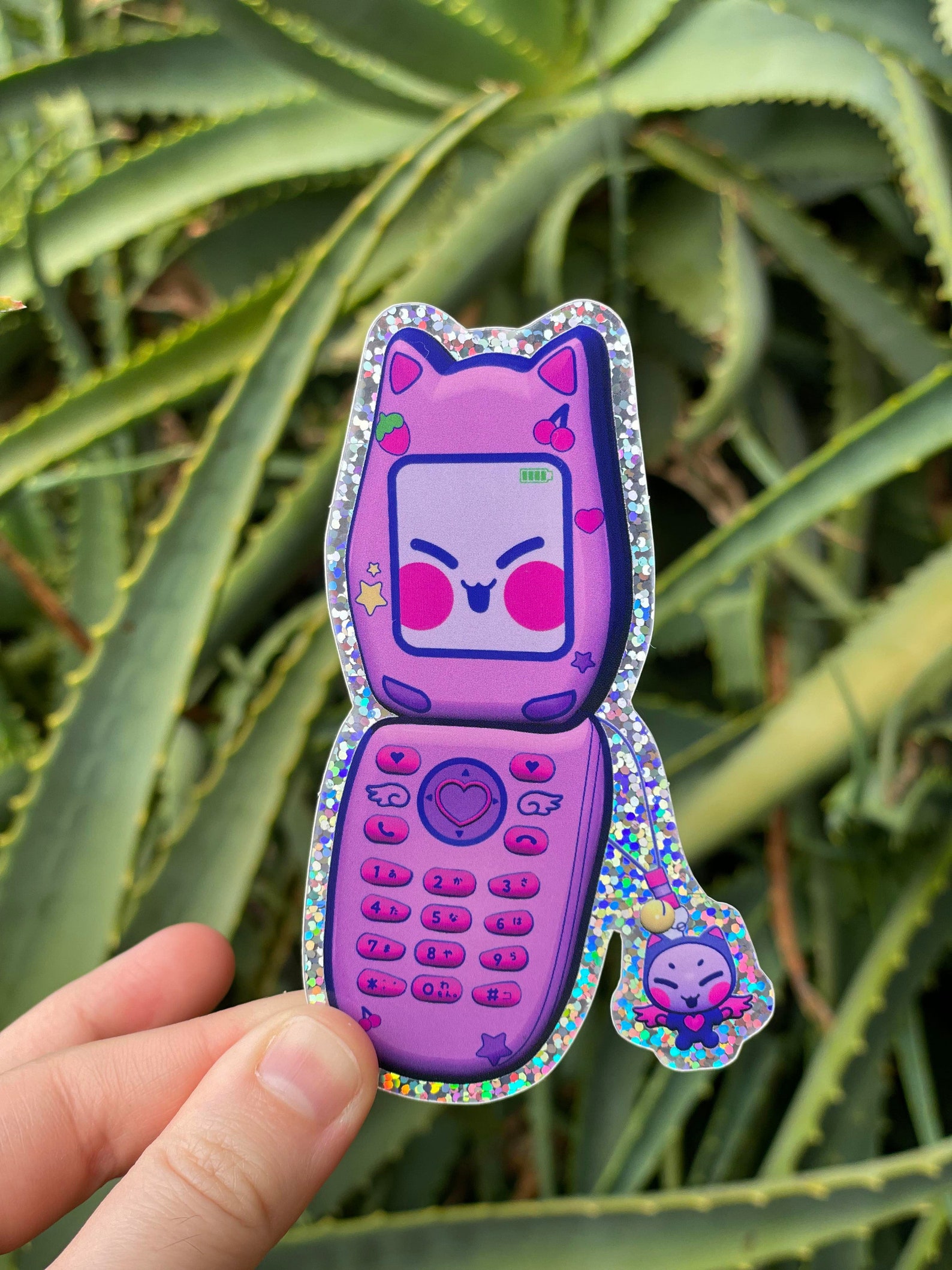 Y2K Cat Flip Phone 3D Vinyl Glitter Sticker Etsy