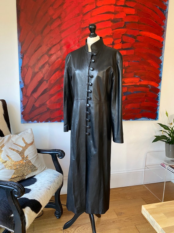 Vintage Long black leather coat size XL