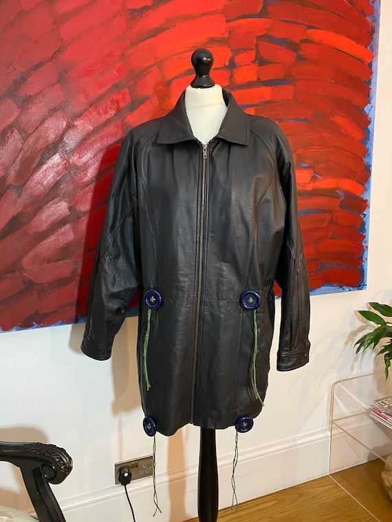 80s leather jacket coat parka coat ladies size 16