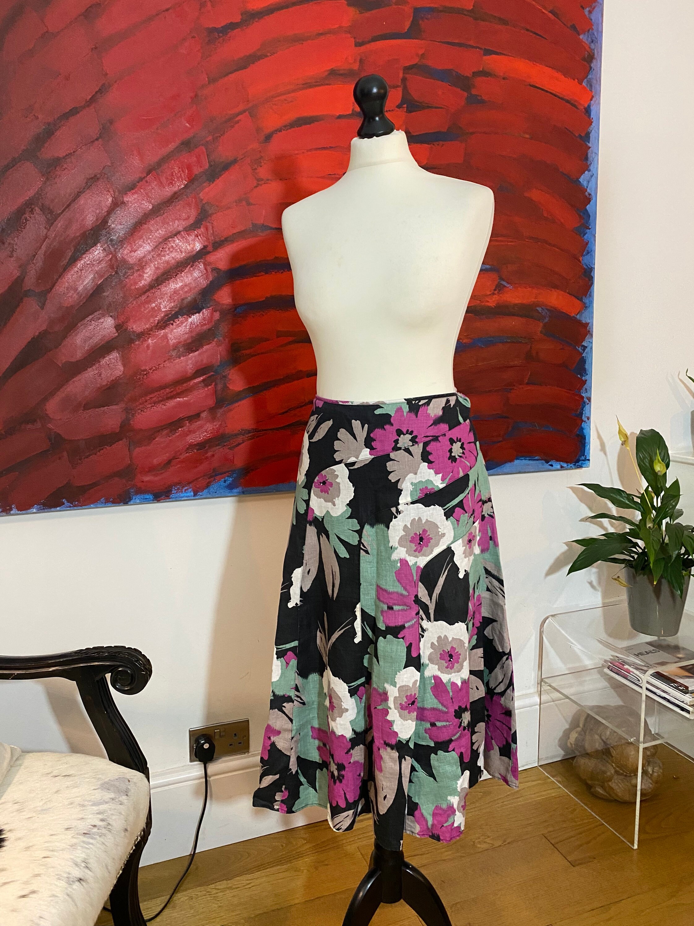 Monsoon stunning floral multicoloured midi skirt size 14 Etsy