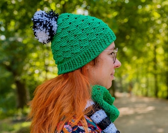 Yarn and Colors - Crochet Hat Beanie Pom Pom Pattern PDF - Black White and Bright Hat