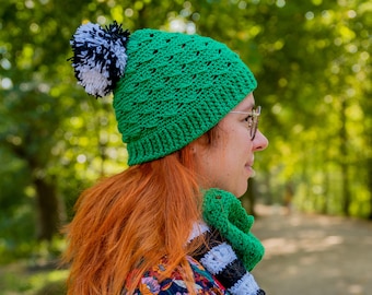 Fil et Couleurs - Crochet Bonnet Bonnet Pom Pom Modèle PDF - Chapeau Noir Blanc et Lumineux