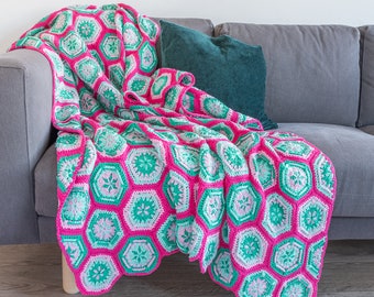 Yarn and Colors - Crochet Blanket Pattern PDF - Flower Hexagon Blanket