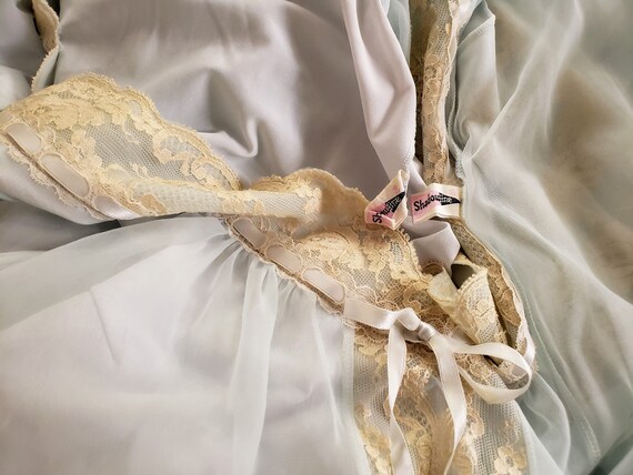 Buy BLUE PEIGNOIR SET Vintage 50s 60s Shadowline M Chiffon With Ivory Beige Lace Trim Details Sleeveless Nightgown and Short Sleeve Robe Online in India Etsy