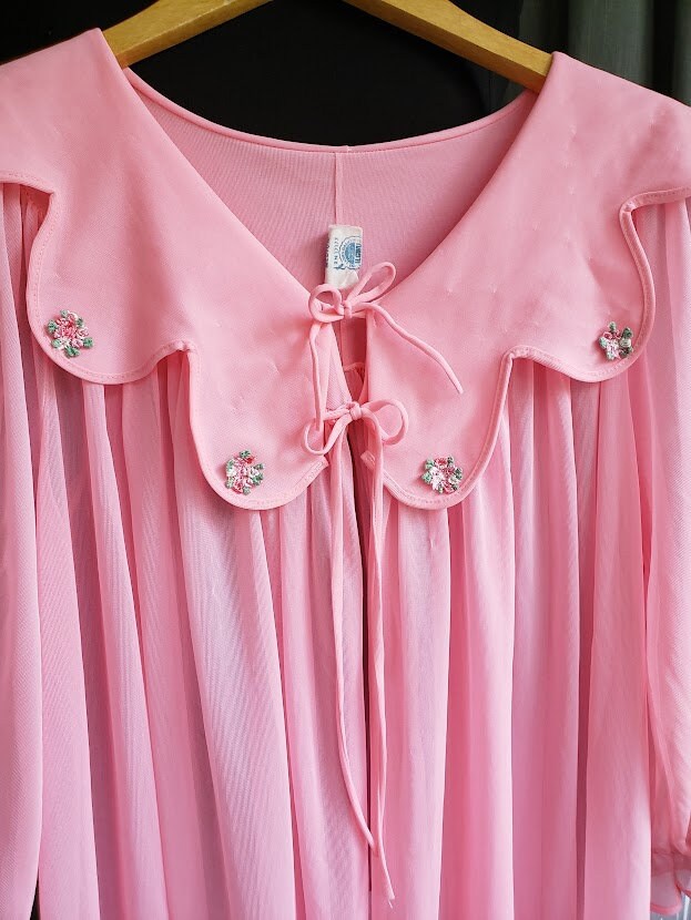 Vintage Scalloped Peter Pan Collar Chiffon Peignoir Lingerie Etsy