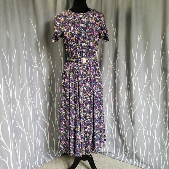 FLORAL MIDI DRESS Vintage 90s Liz Claiborne Prair… - image 1