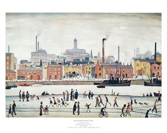 Northern River Scene - L S Lowry Medici Print - image size 406mm x 610mm